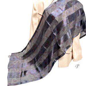 Italy Made Marlene Dam scarf silk chiffon/Satin 54"x 18" gray little burgendy(81